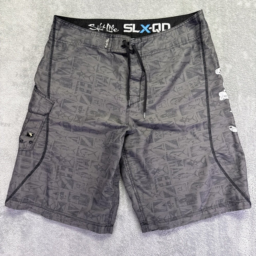 Salt Life Board Shorts Mens Large 36x10 Black SLX-QD Surf Swim Trunks Quick Dry